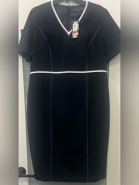 BRAND NEW M&S Collection Classic Navy Sheath Dress with White Contrast Piping